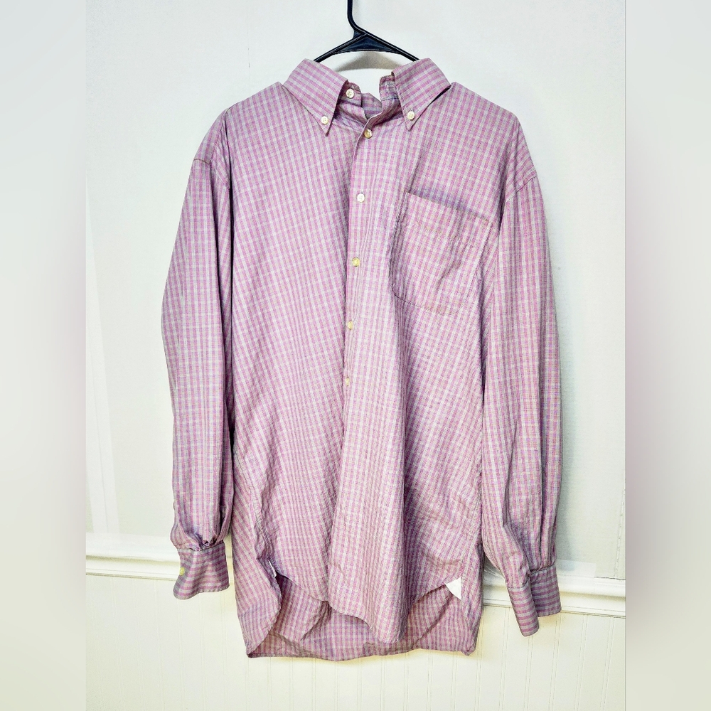 Peter Millar Pink Gingham Check 100% Cotton LS Button Down Shirt Size Large 0110